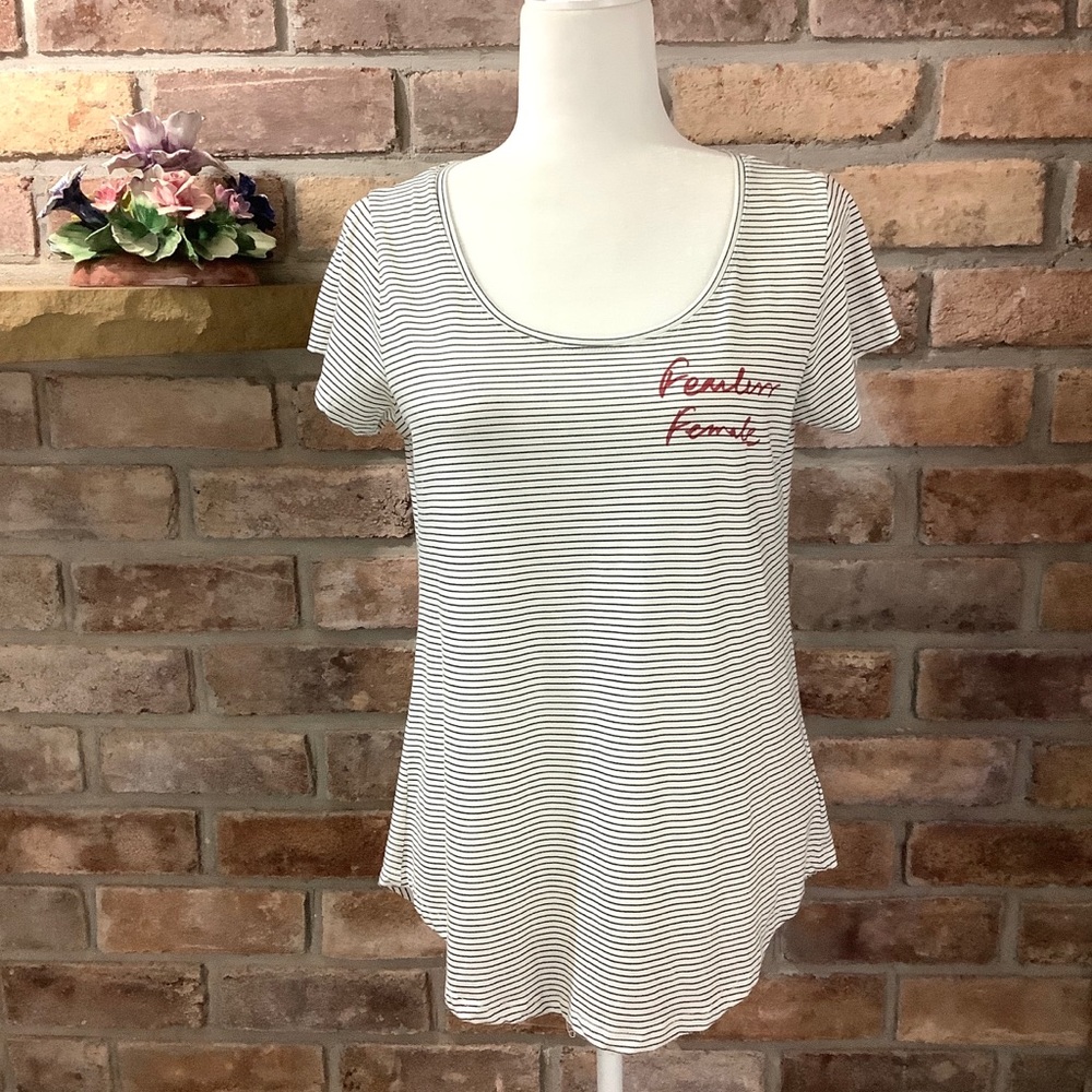 LUCKY BRAND Black-Striped Fearless Female Graphic Tee-Shirt 187 - Picture 1 of 10
